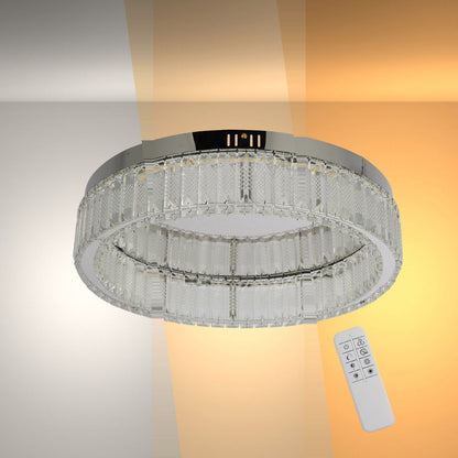 Ring Crystal Chrome Flush Ceiling Chandelier Light with Remote Control 3 Colour