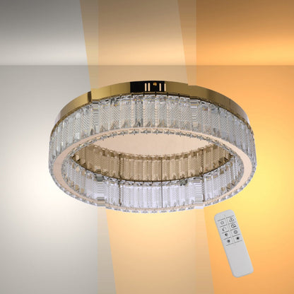 Ring Crystal Gold Flush Ceiling Chandelier Light with Remote Control 3 Colour