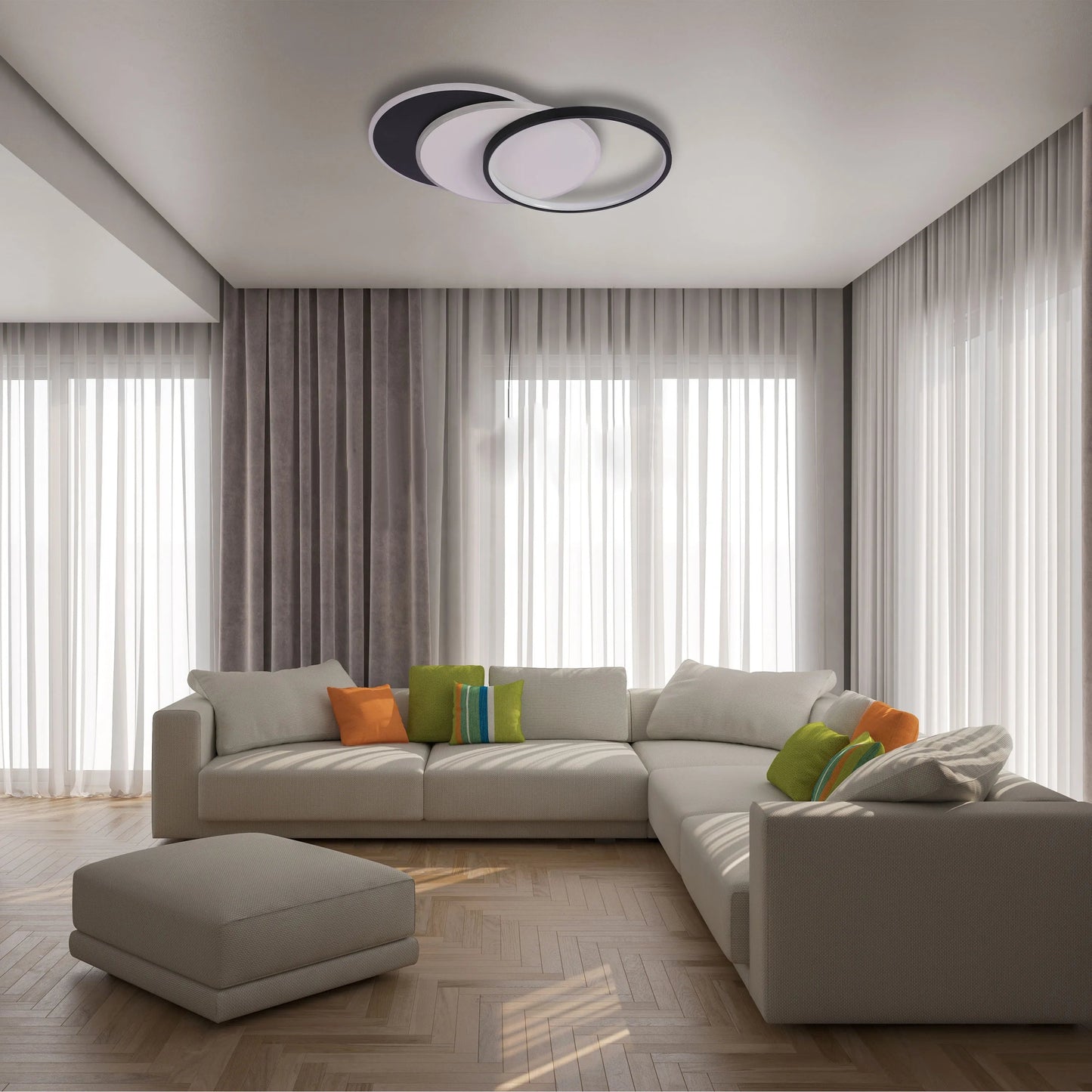 Dimmable CCT Tunable Overlapping Tray LED Ceiling Light with Remote for Bedrooms & Living Rooms