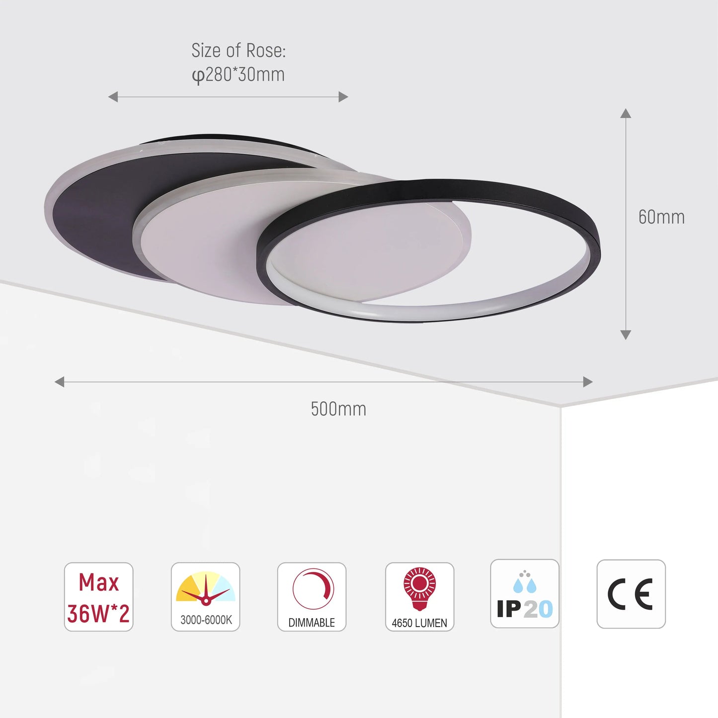 Dimmable CCT Tunable Overlapping Tray LED Ceiling Light with Remote for Bedrooms & Living Rooms