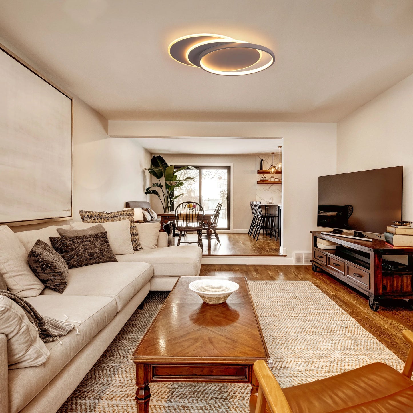 Dimmable CCT Tunable Overlapping Tray LED Ceiling Light with Remote for Bedrooms & Living Rooms