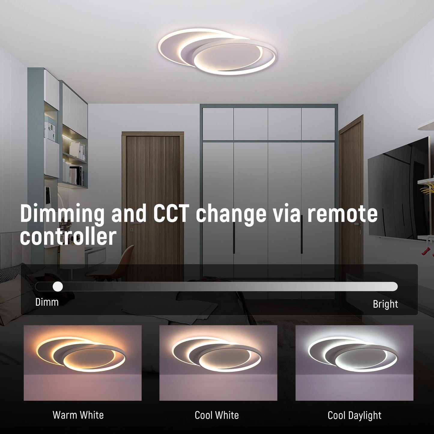 Dimmable CCT Tunable Overlapping Tray LED Ceiling Light with Remote for Bedrooms & Living Rooms