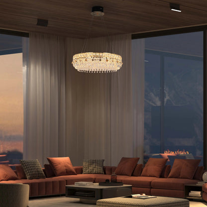 Dimmable Gold Tiered Crystal Chandelier