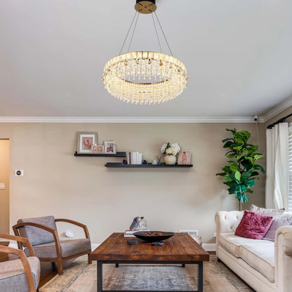Dimmable Gold Tiered Crystal Chandelier
