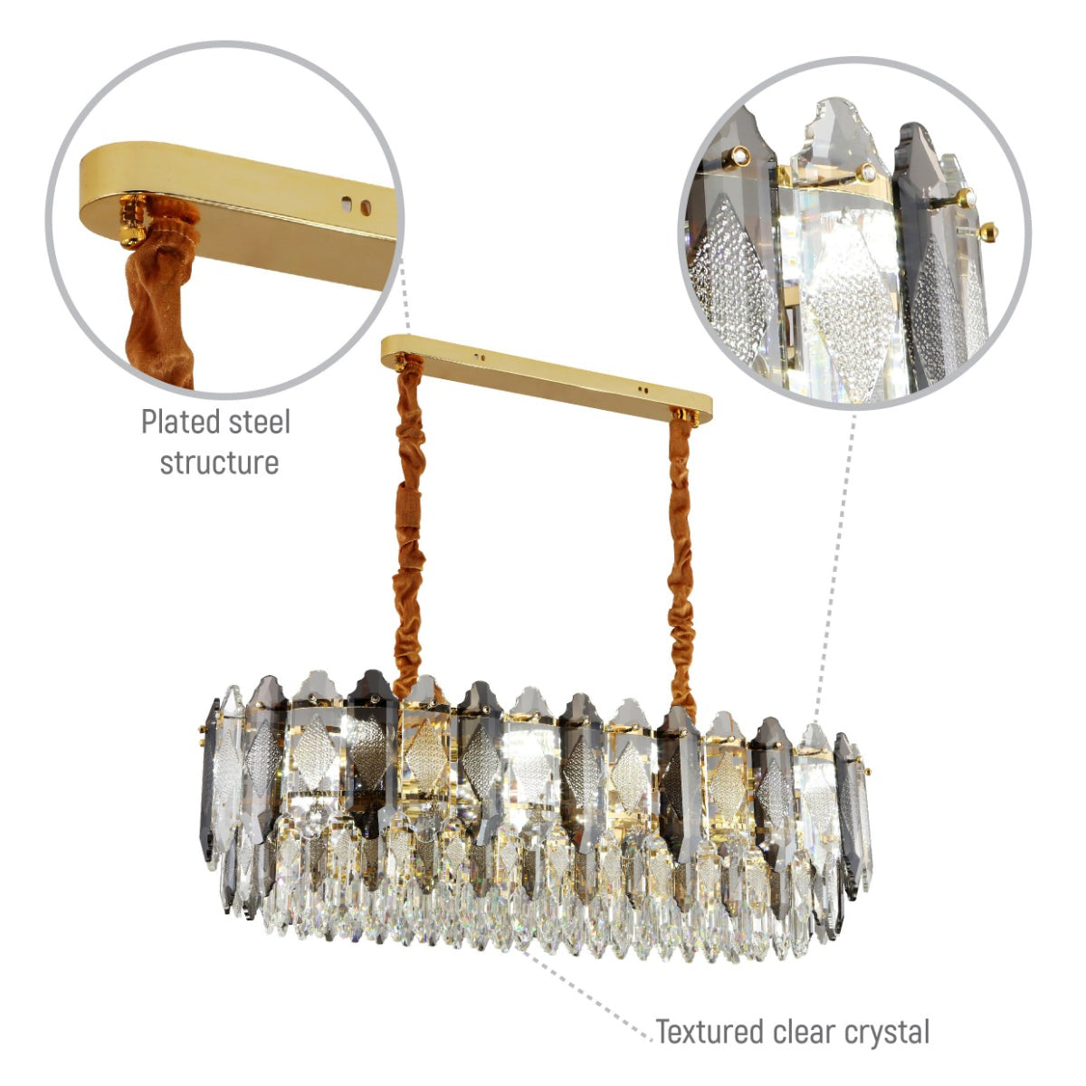 Deluxe Smoky Clear Crystal Modern Chandelier Light Gold