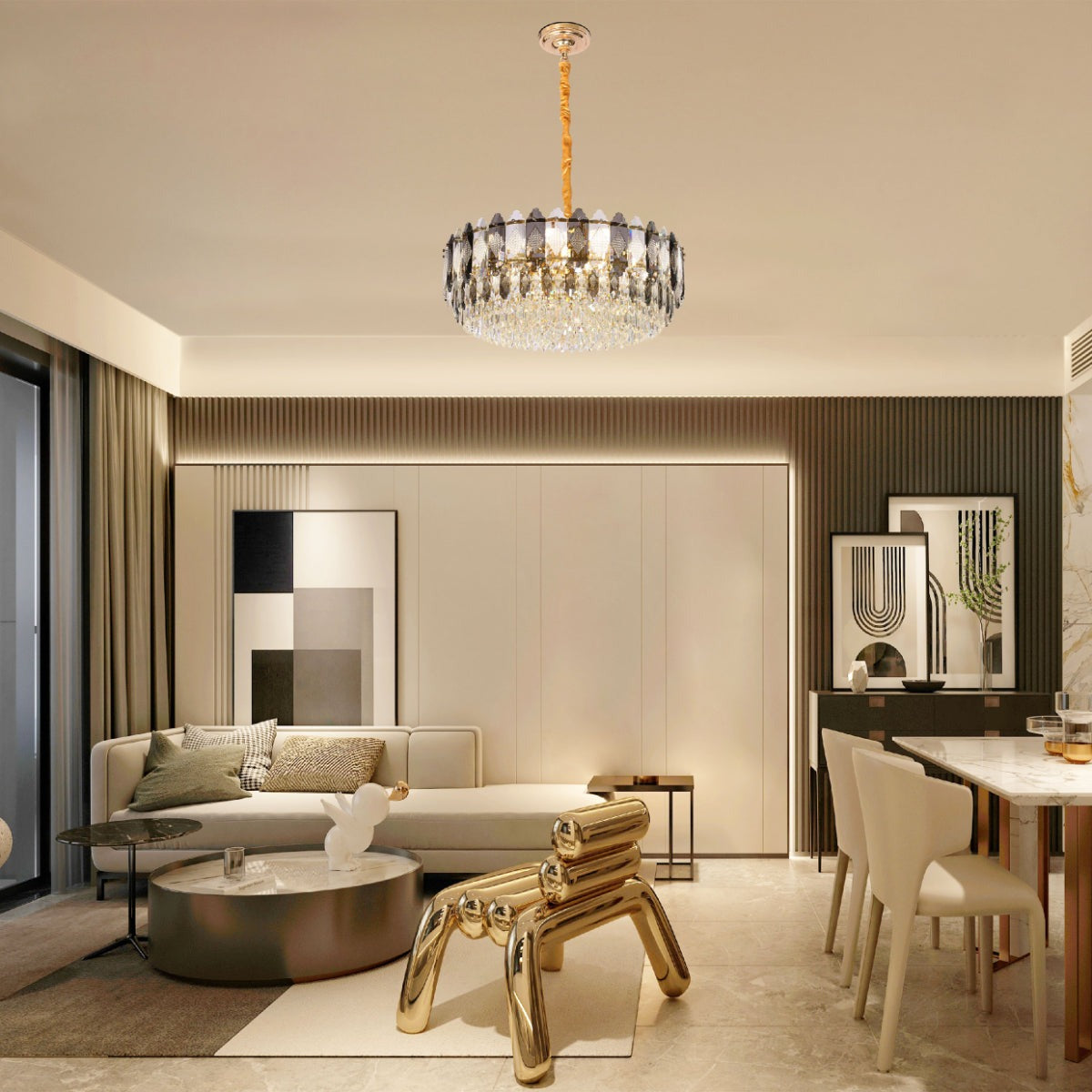 Deluxe Smoky Clear Crystal Modern Chandelier Light Gold
