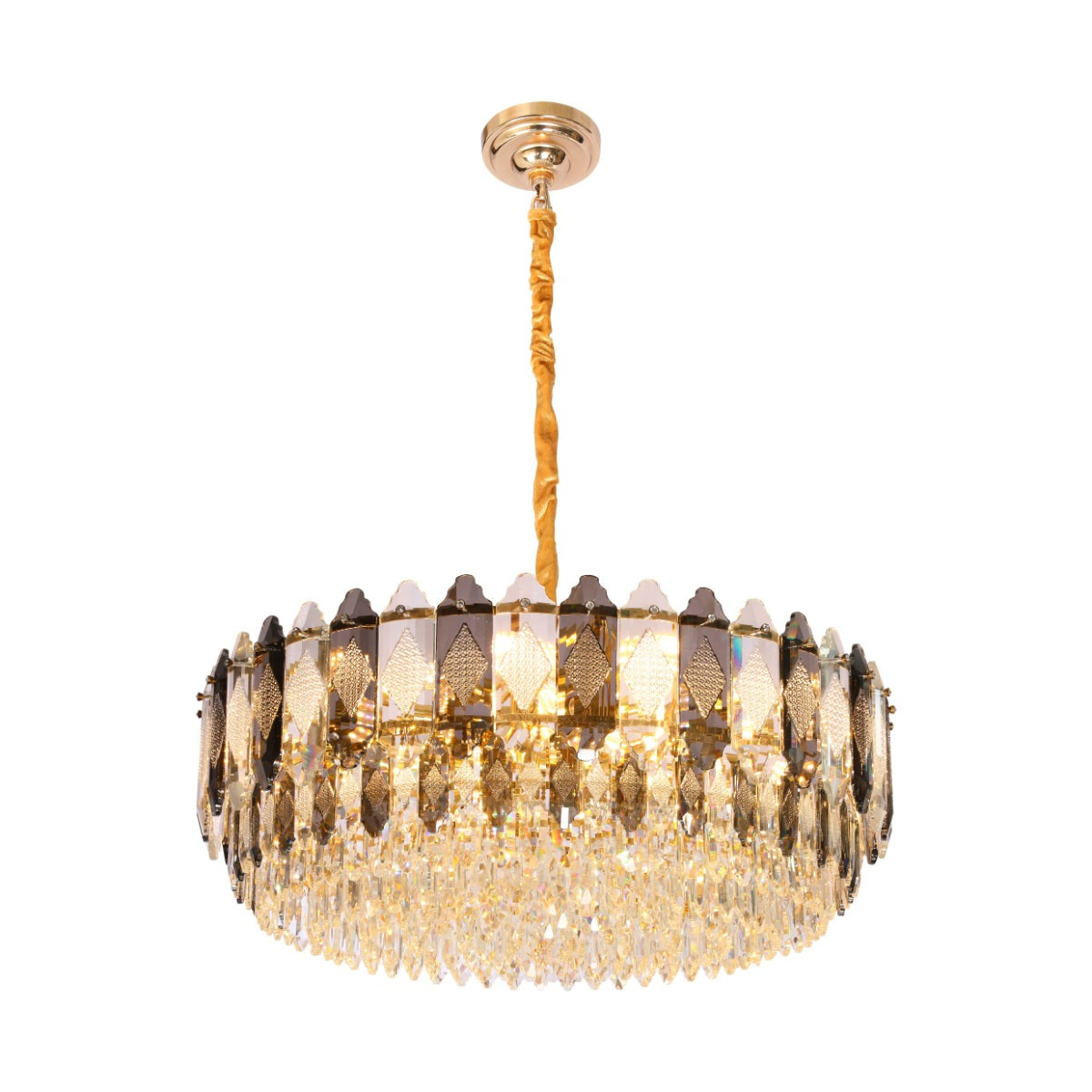 Deluxe Smoky Clear Crystal Modern Chandelier Light Gold