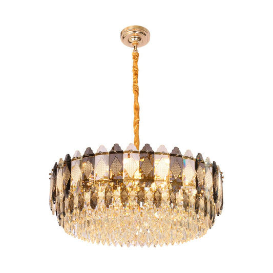 Deluxe Smoky Clear Crystal Modern Chandelier Light Gold