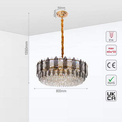Deluxe Smoky Clear Crystal Modern Chandelier Light Gold