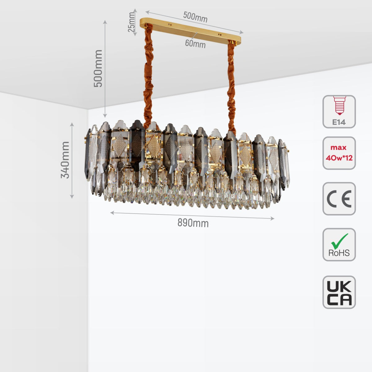 Deluxe Smoky Clear Crystal Modern Chandelier Light Gold