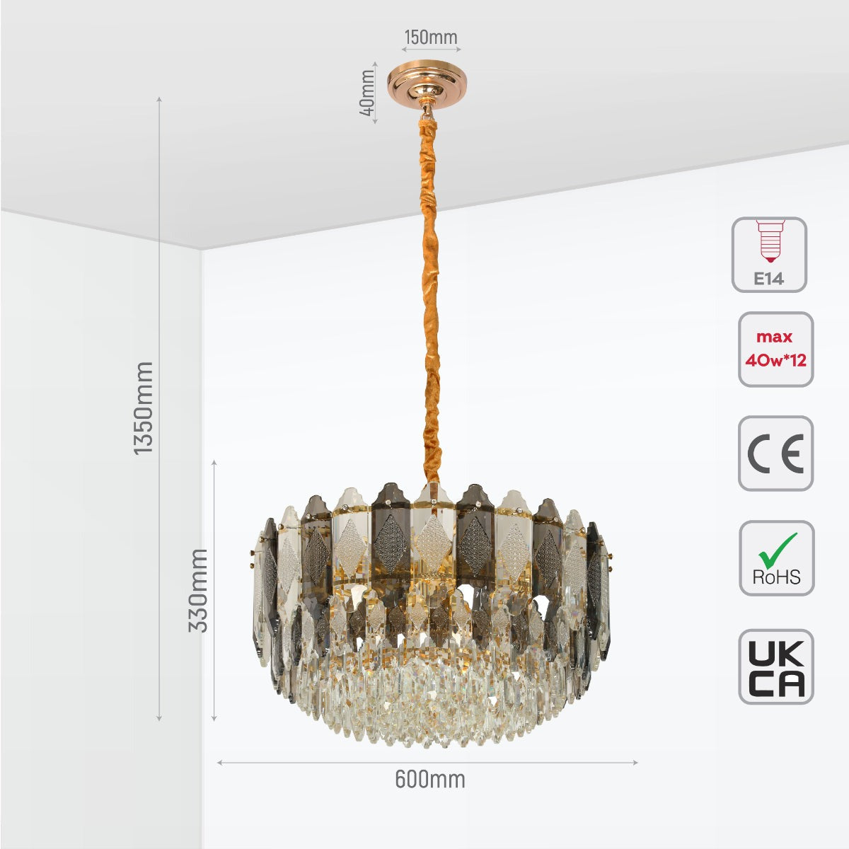 Deluxe Smoky Clear Crystal Modern Chandelier Light Gold