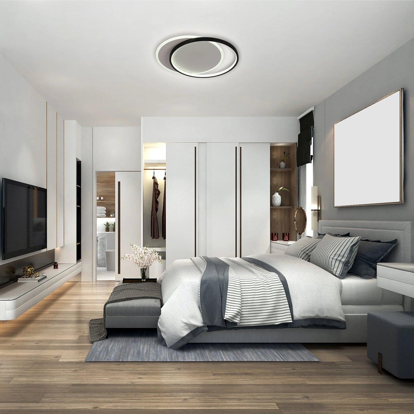 Dual-Ring LED Ceiling Light, CCT Tunable Dimmable with Remote, Flush Mount