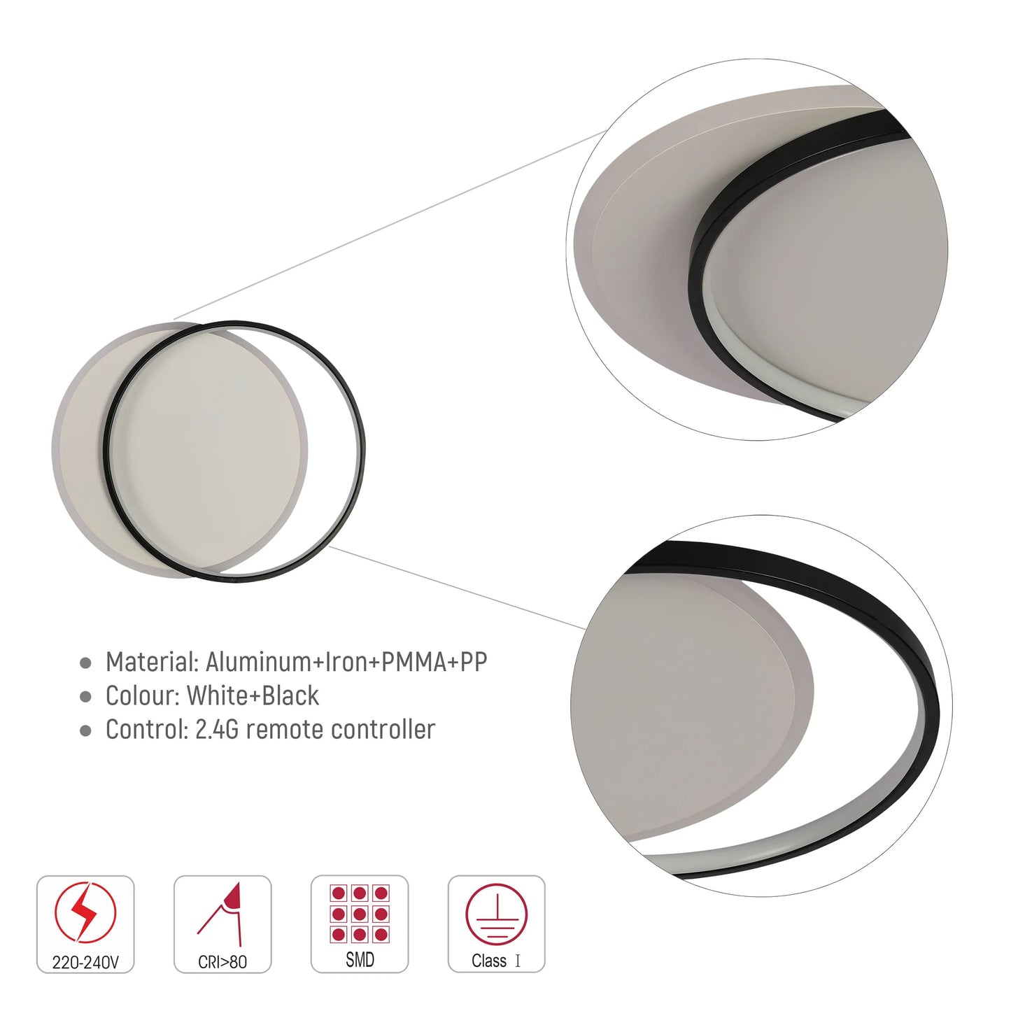 Dual-Ring LED Ceiling Light, CCT Tunable Dimmable with Remote, Flush Mount