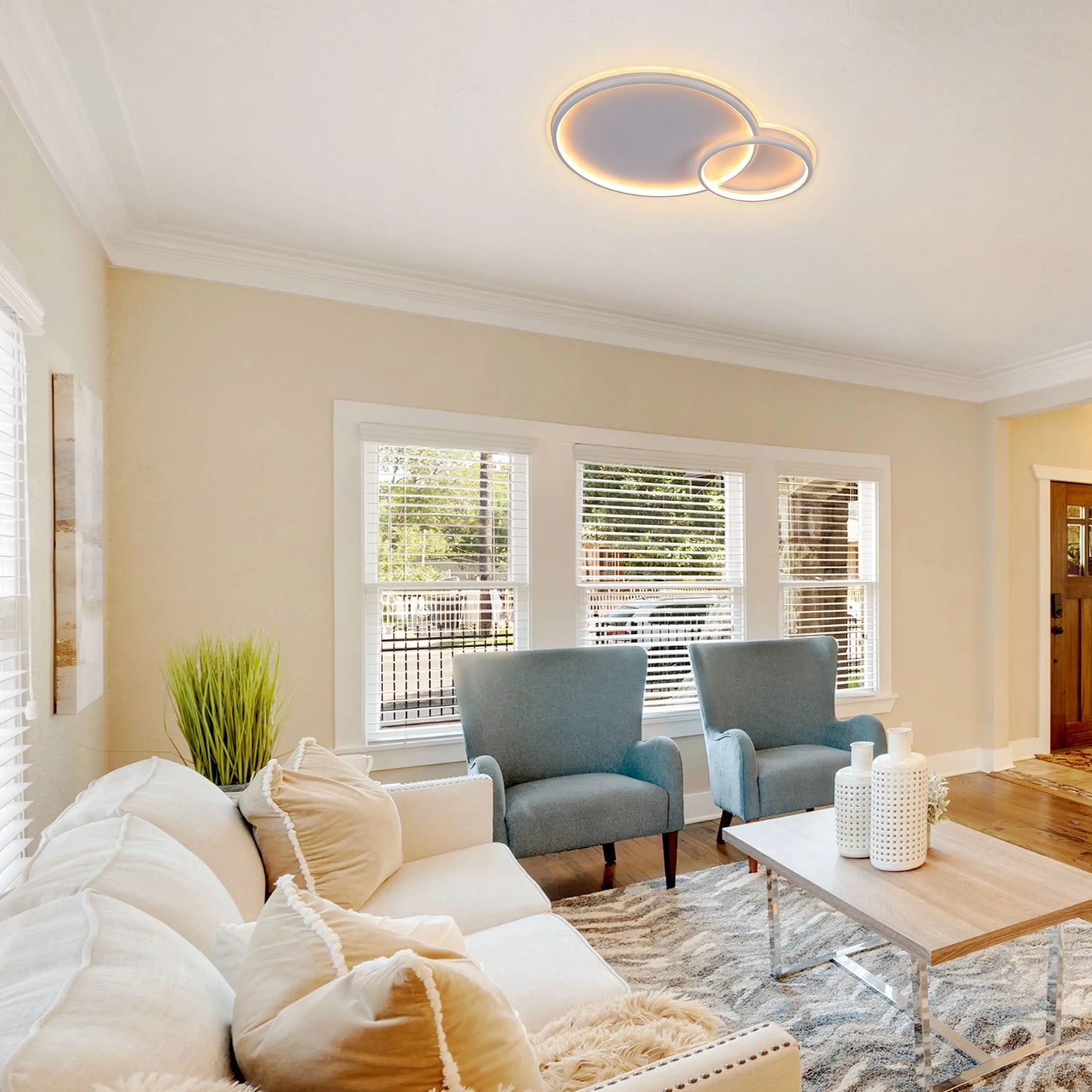 Dual-Ring LED Ceiling Light, CCT Tunable Dimmable with Remote, Flush Mount