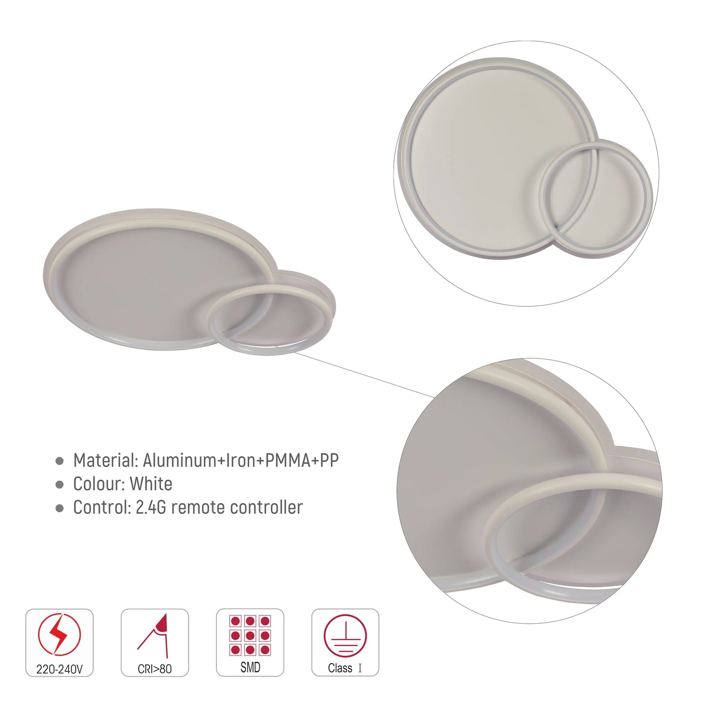 Dual-Ring LED Ceiling Light, CCT Tunable Dimmable with Remote, Flush Mount