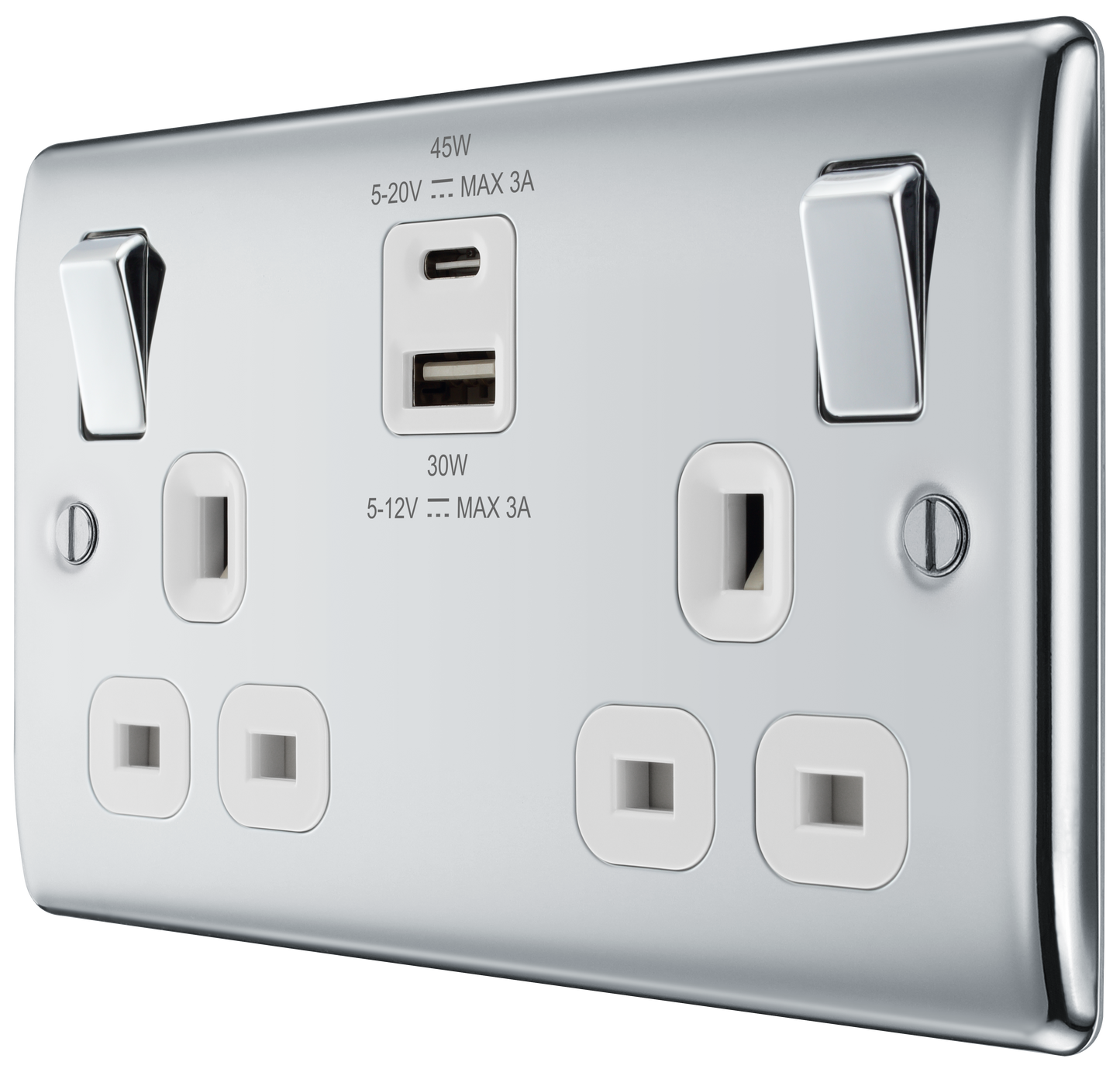 BG Nexus Metal Polished Chrome USB Charging Socket