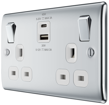 BG Nexus Metal Polished Chrome USB Charging Socket