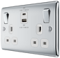 BG Nexus Metal Polished Chrome USB Charging Socket