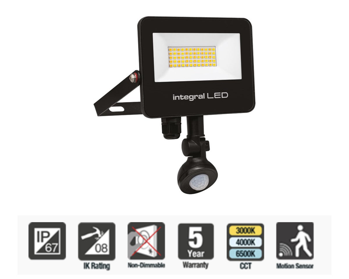Integral Super Slim 2 Floodlight IP67 2000LM 20W Tuya 3000/4000/6500K PIR 120° Dimmable 100LM/W Black