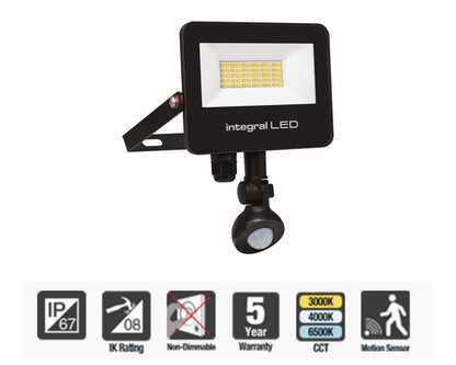 Integral Super Slim 2 Floodlight IP67 2000LM 20W Tuya 3000/4000/6500K PIR 120° Dimmable 100LM/W Black