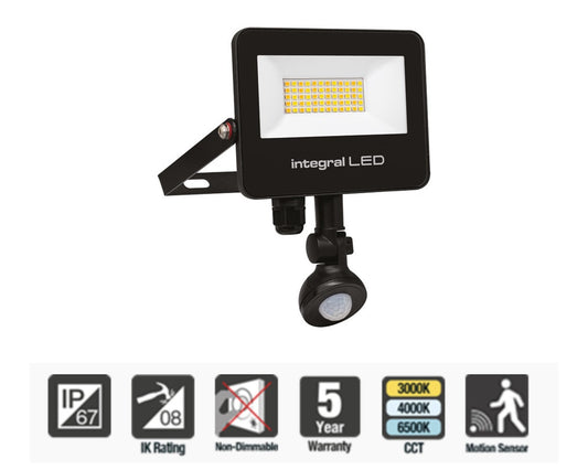 Integral Super Slim 2 Floodlight IP67 2000LM 20W Tuya 3000/4000/6500K PIR 120° Dimmable 100LM/W Black