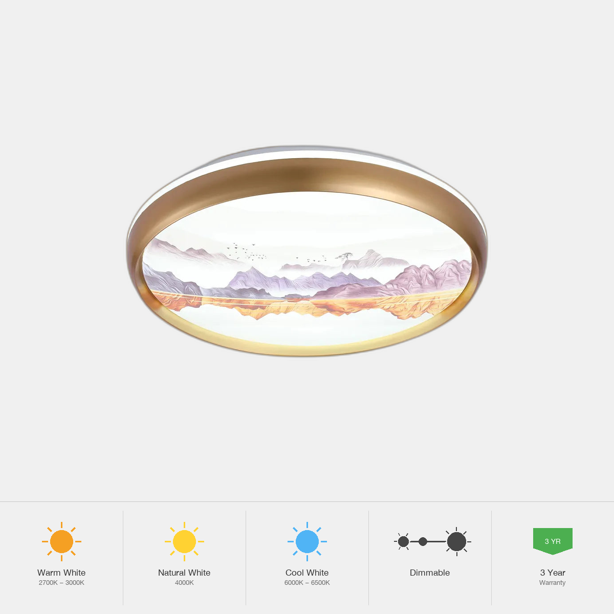 Tekled Mountain Glow Artistic Flush Ceiling Light with Gold Ri