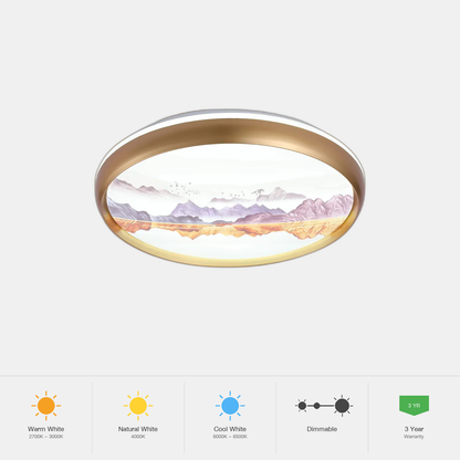 Tekled Mountain Glow Artistic Flush Ceiling Light with Gold Ri
