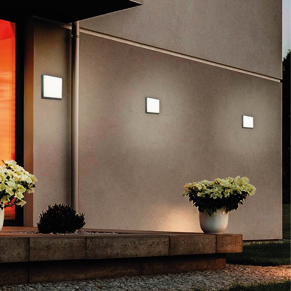LED Diecast Wall Lamp, Square, 20W, IP54, Anthracite Grey, 250mm