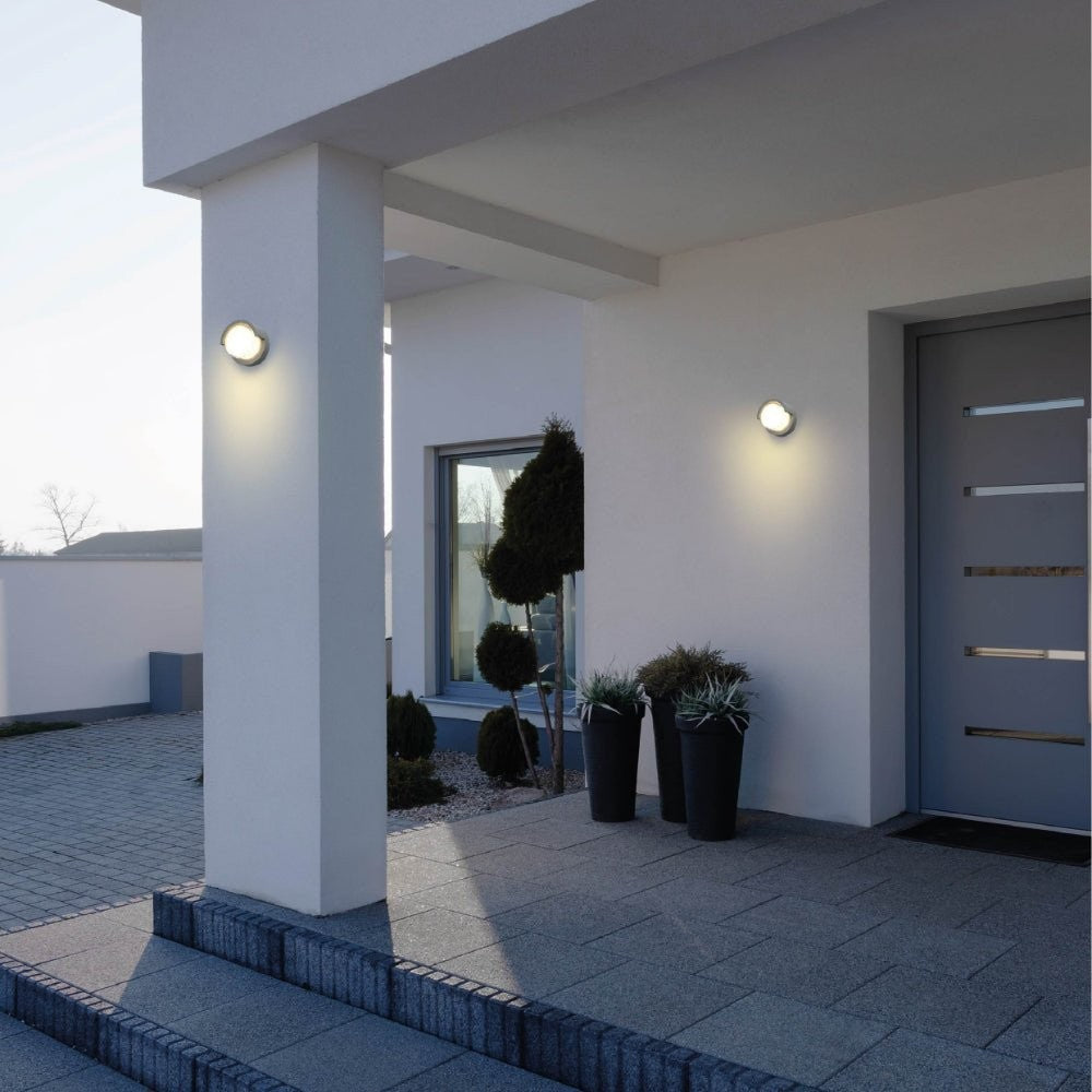 LED Diecast Aluminium Round Hood Wall Lamp 12W IP54 Grey