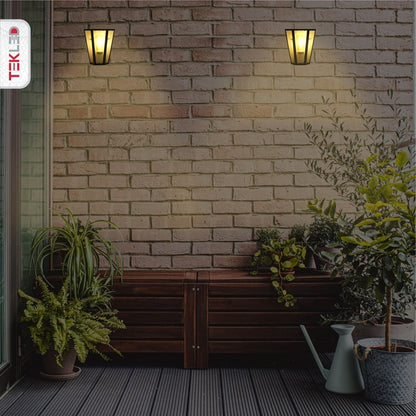 Modern Lantern Trapezium Cuboid Wall Lamp Upward Base Matt Black&White Clear Glass E27