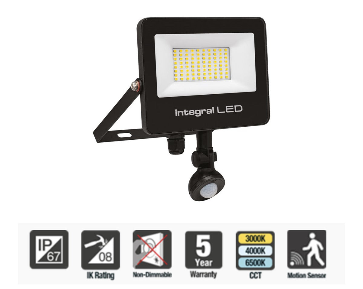Integral Super Slim 2 Floodlight IP67 5000LM 50W Tuya 3000/4000/6500K PIR 120° Dimmable 100LM/W Black