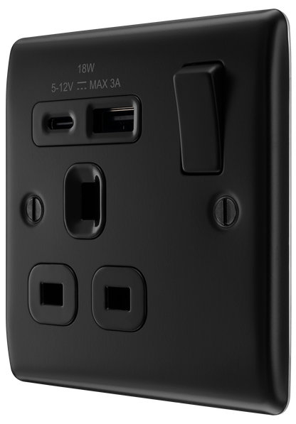 BG Nexus Metal Matt Black USB Charging Socket