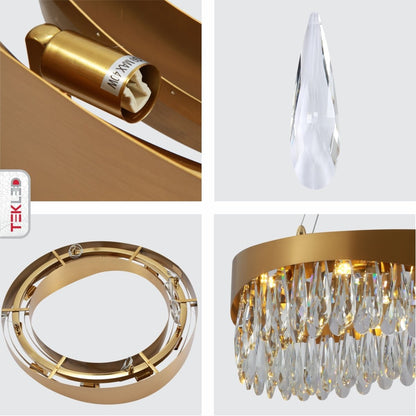 Faceted Long Pear Crystal Gold Metal Chandelier