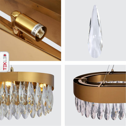 Faceted Long Pear Crystal Gold Metal Chandelier