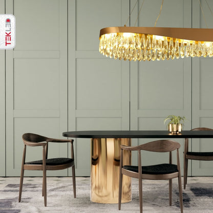 Faceted Long Pear Crystal Gold Metal Chandelier