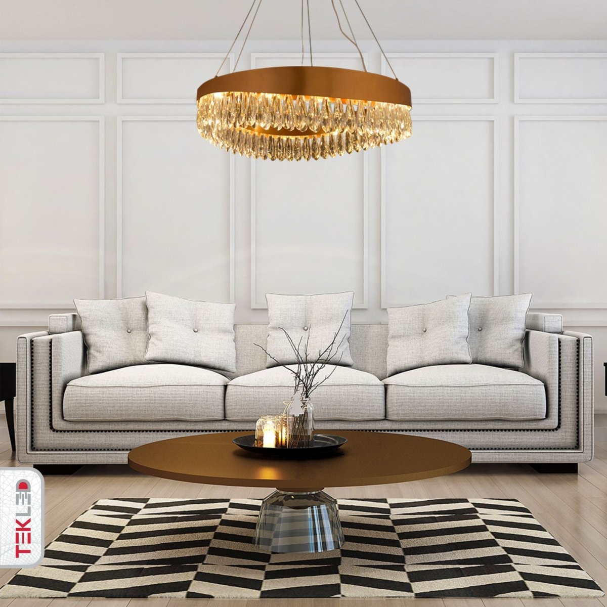 Faceted Long Pear Crystal Gold Metal Chandelier