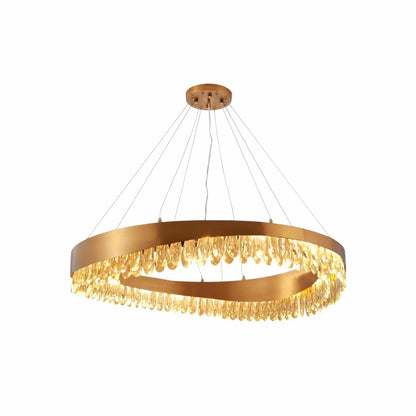Faceted Long Pear Crystal Gold Metal Chandelier