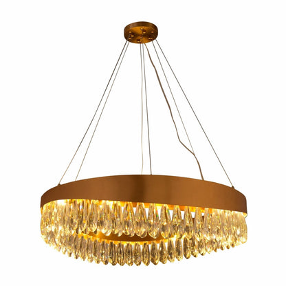 Faceted Long Pear Crystal Gold Metal Chandelier