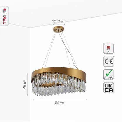 Faceted Long Pear Crystal Gold Metal Chandelier