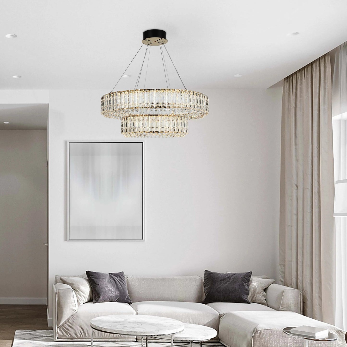Gold Crystal Chandelier – Two-Tiered Circular or Single-Tier Oval