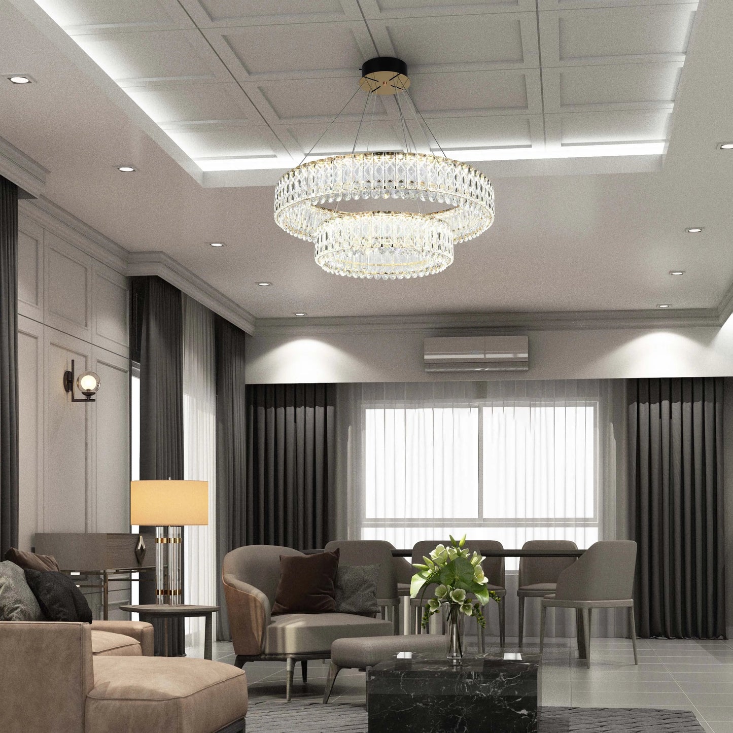 Gold Crystal Chandelier – Two-Tiered Circular or Single-Tier Oval