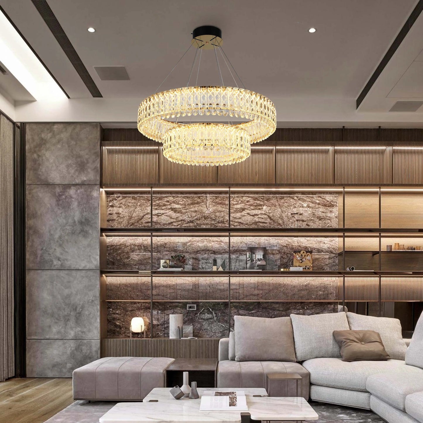 Gold Crystal Chandelier – Two-Tiered Circular or Single-Tier Oval