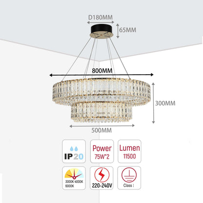 Gold Crystal Chandelier – Two-Tiered Circular or Single-Tier Oval