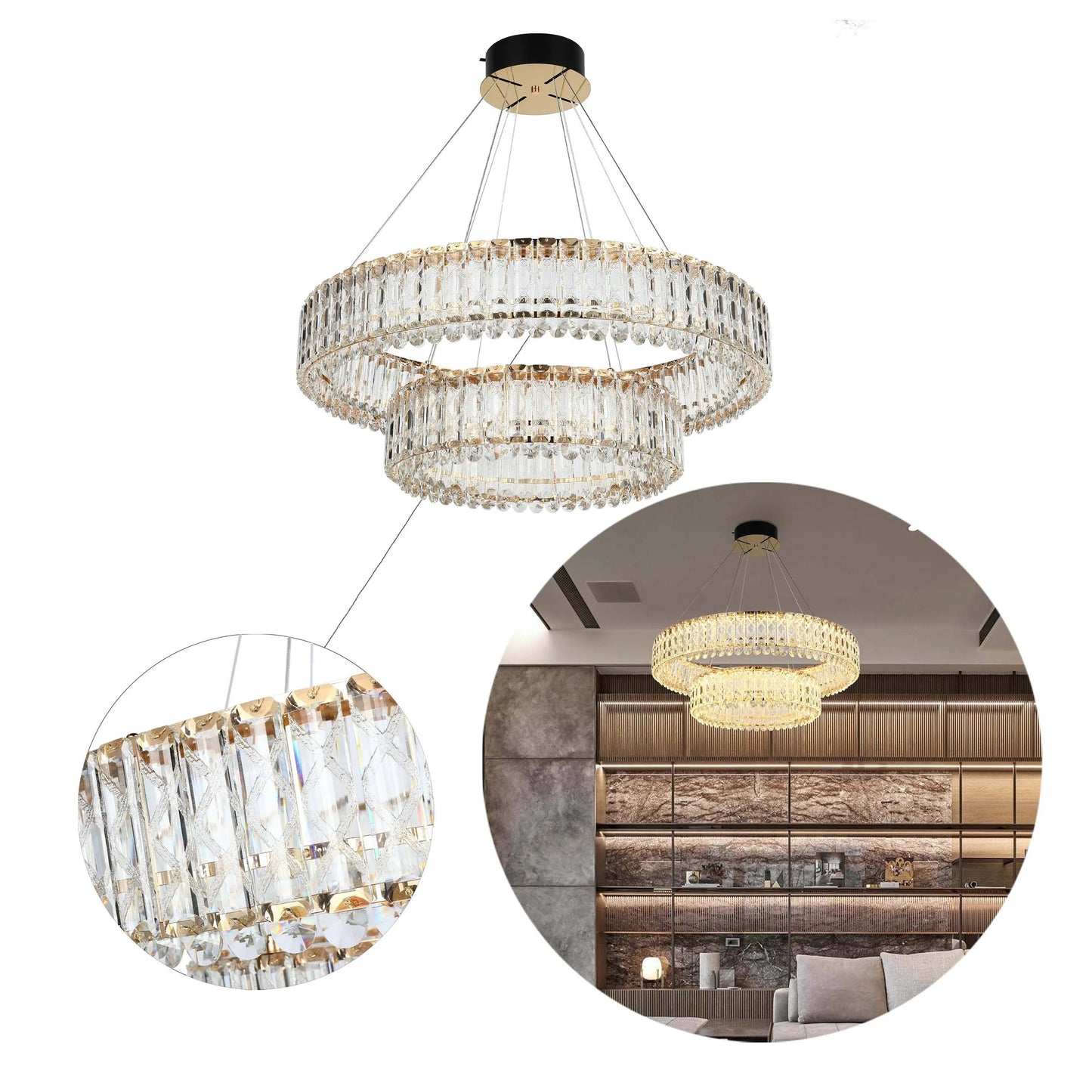 Gold Crystal Chandelier – Two-Tiered Circular or Single-Tier Oval