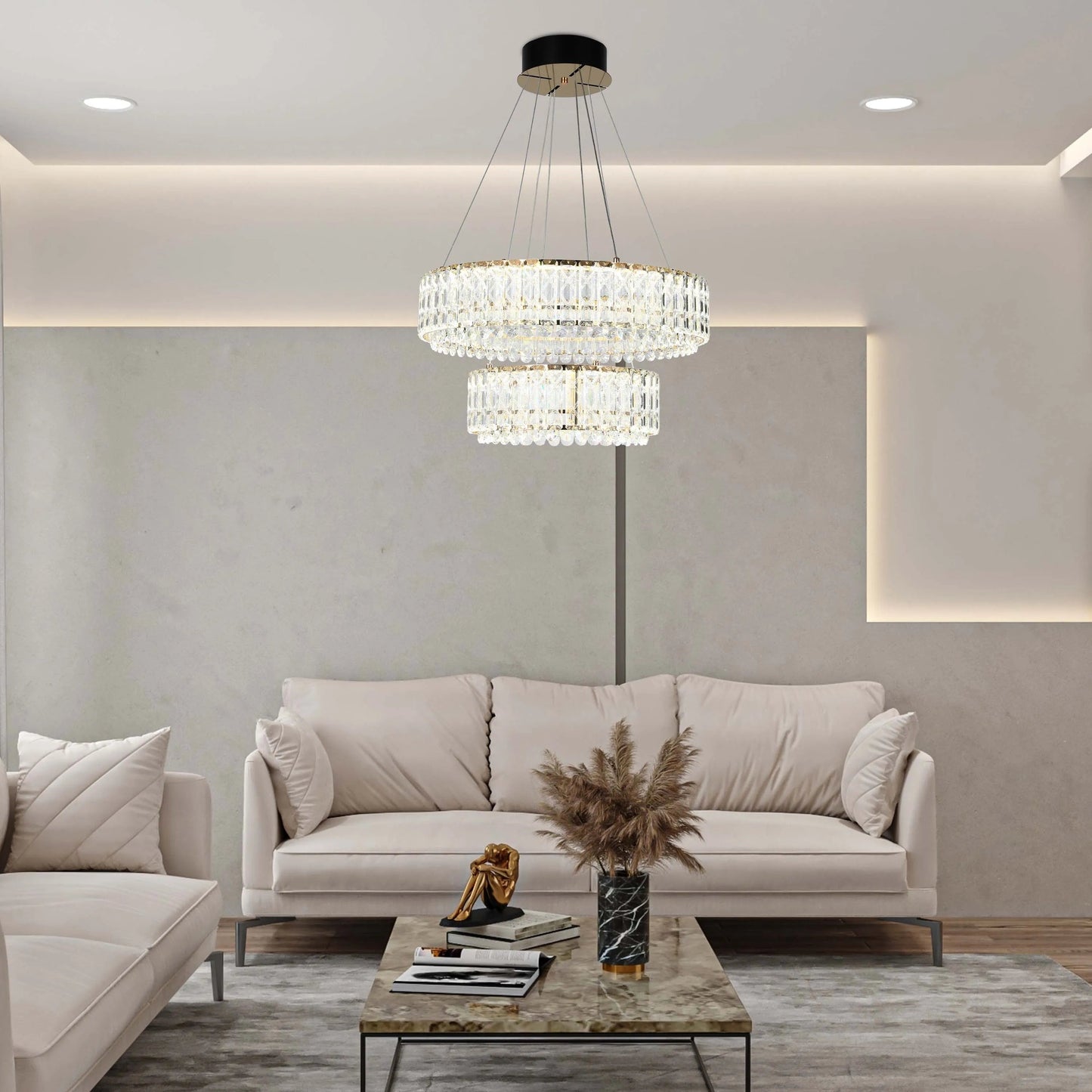 Gold Crystal Chandelier – Two-Tiered Circular or Single-Tier Oval