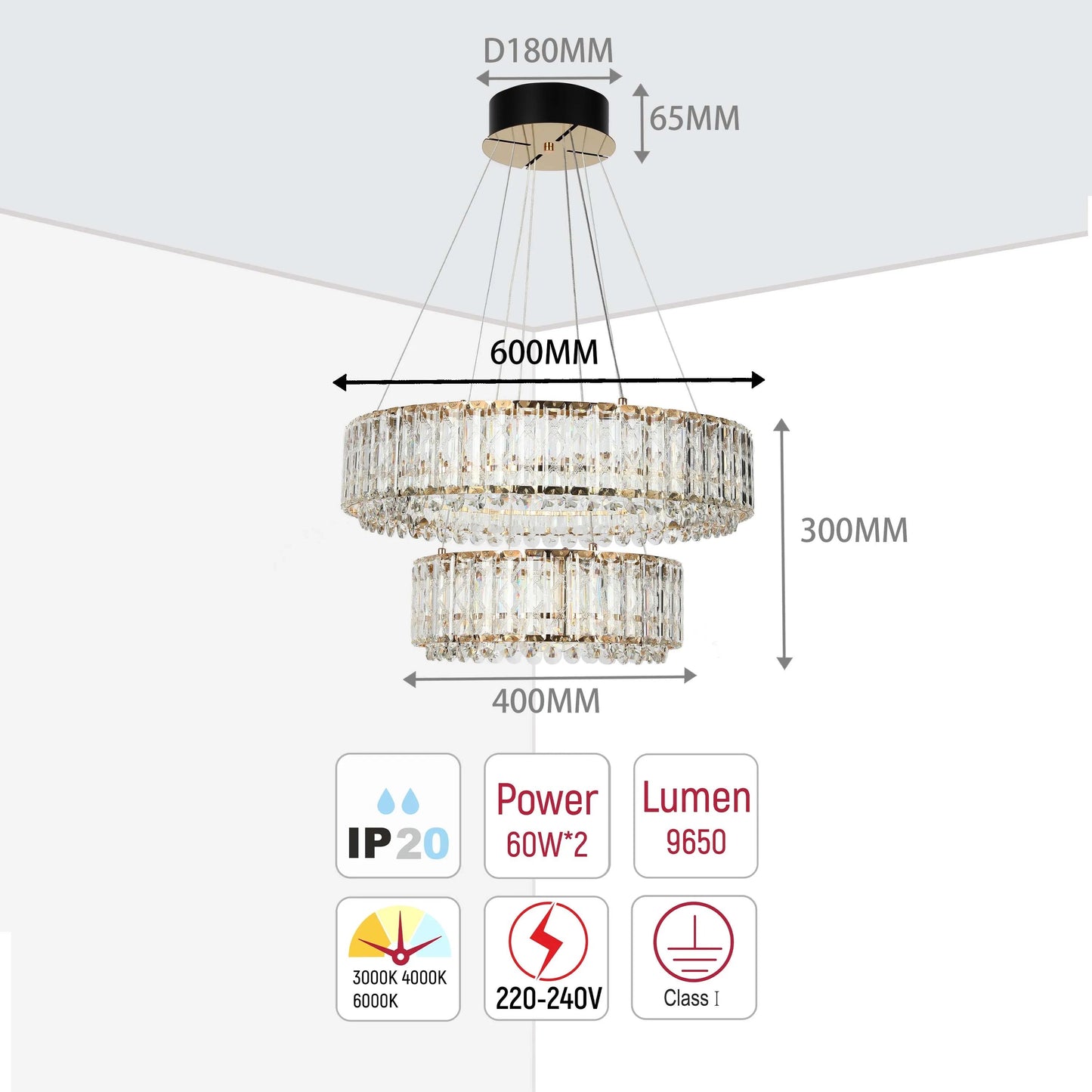 Gold Crystal Chandelier – Two-Tiered Circular or Single-Tier Oval