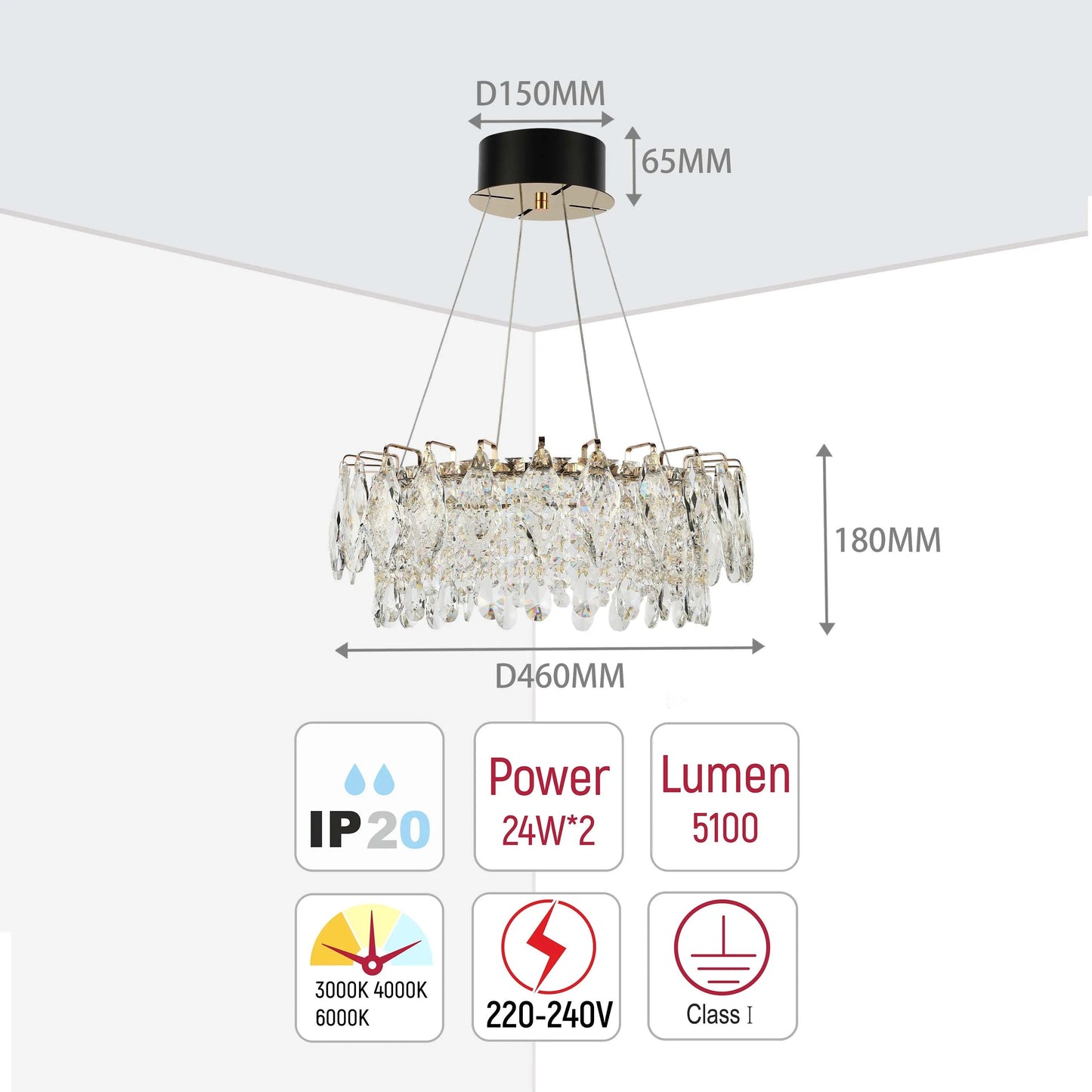 Gold Crystal Chandelier – Round and Oval