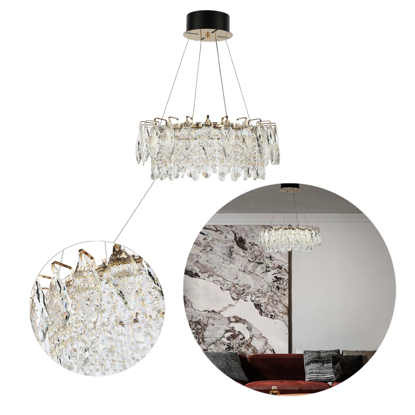Gold Crystal Chandelier – Round and Oval