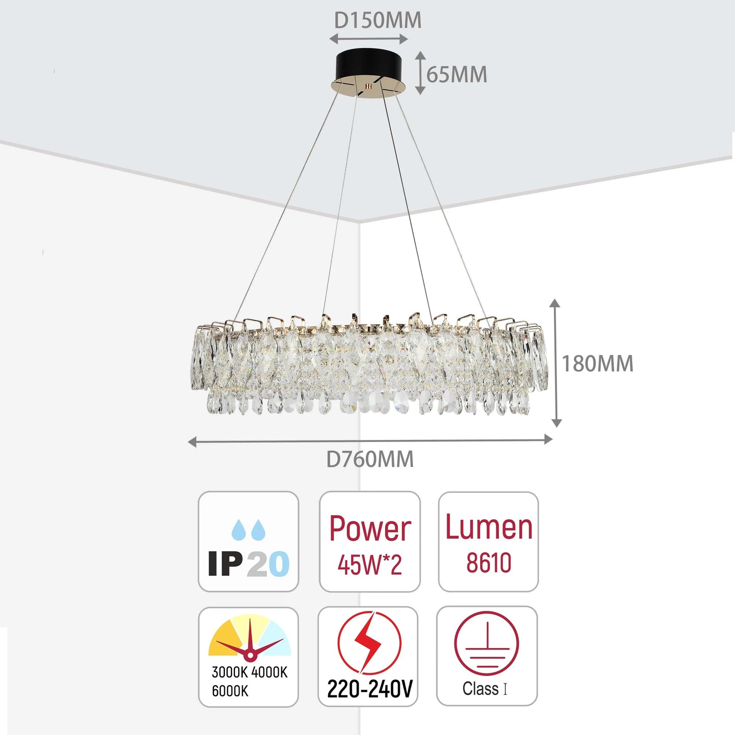 Gold Crystal Chandelier – Round and Oval
