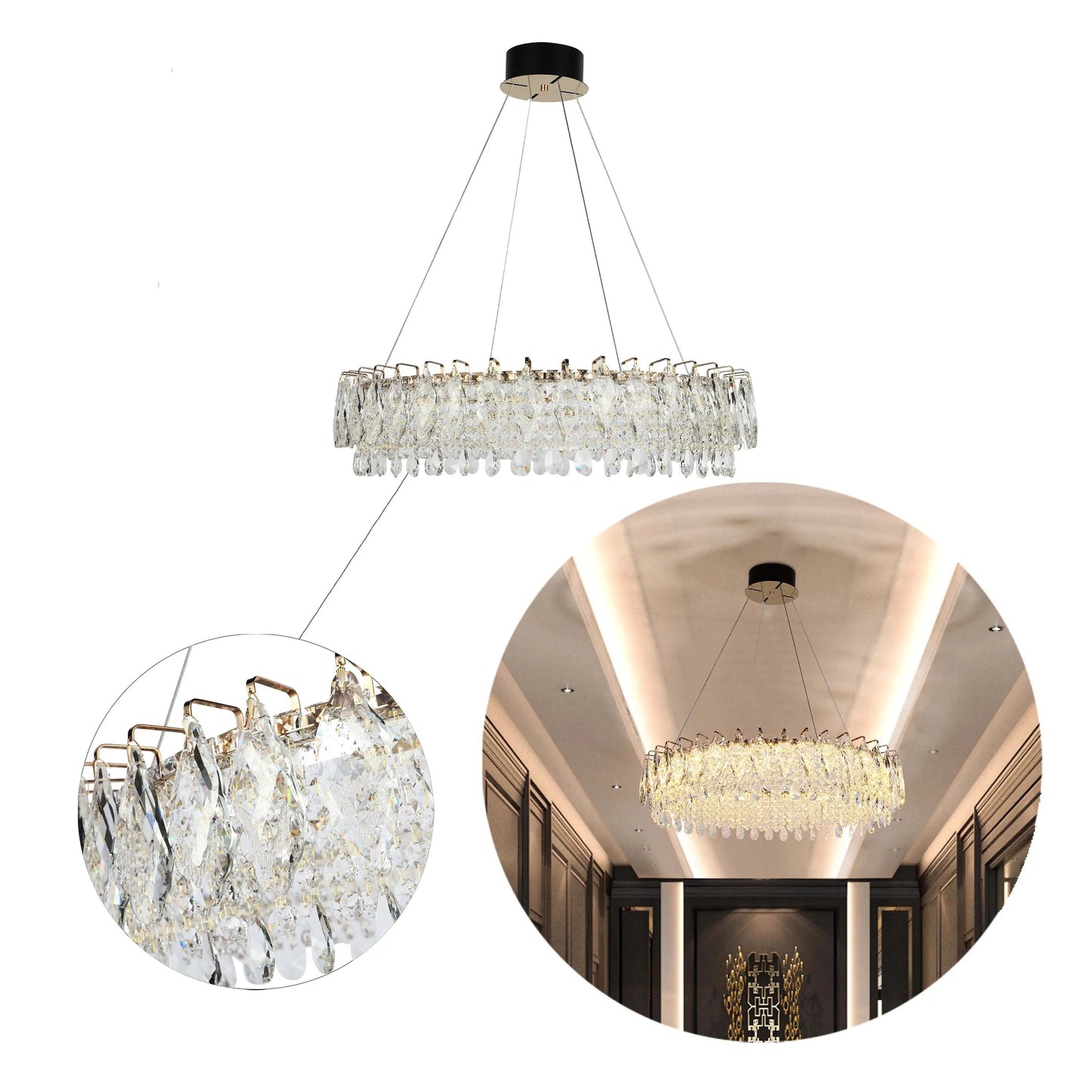 Gold Crystal Chandelier – Round and Oval